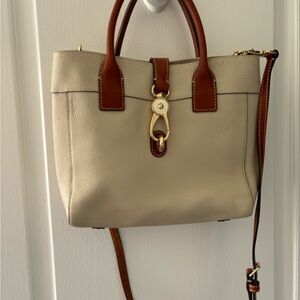 DOONEY & BOURKE Cream and Brown Lock Logo Satchel